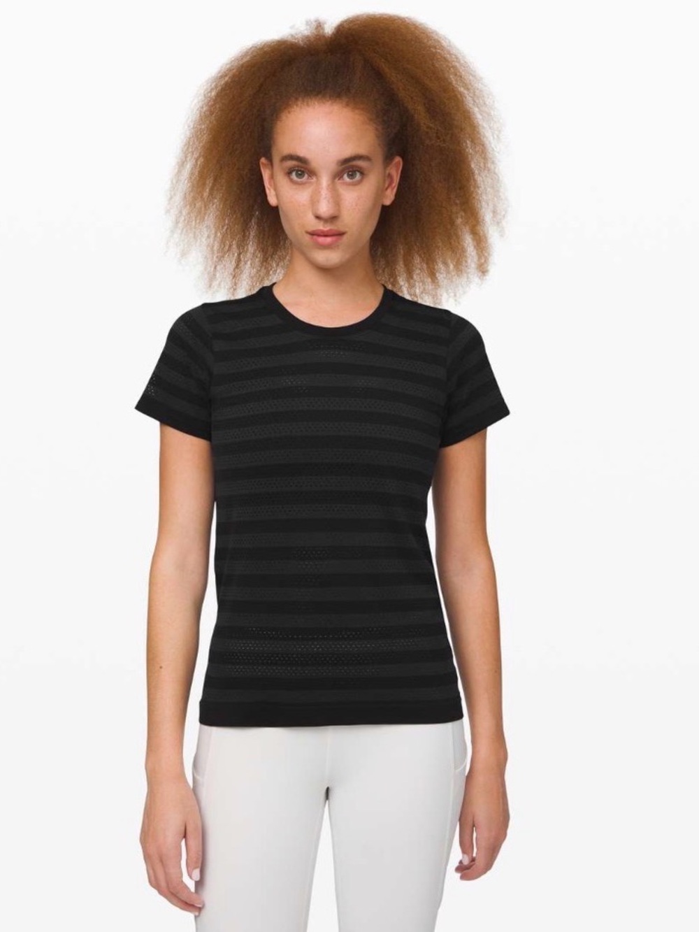 lululemon Breeze By Black Striped Short Sleeve Crewneck Tee size 4